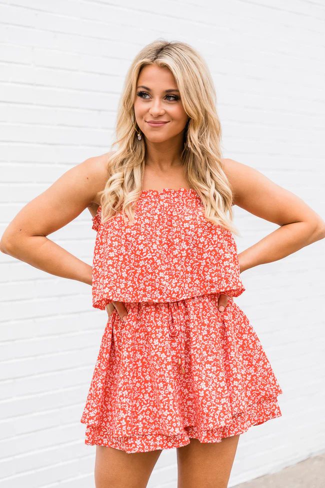 Understanding Love Red Strapless Floral Romper | The Pink Lily Boutique