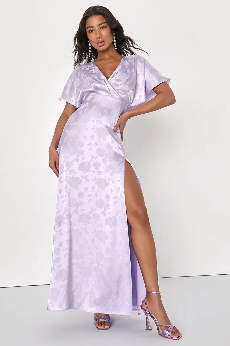 Lovely Admiration Lavender Satin Floral Jacquard Maxi Dress | Lulus (US)