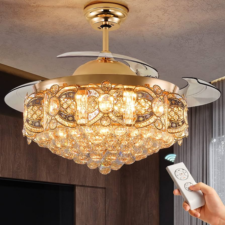 FANRYO 42 Inch Crystal Ceiling Fan with Lights and Remote Control, Modern LED Ceiling Fandelier L... | Amazon (US)