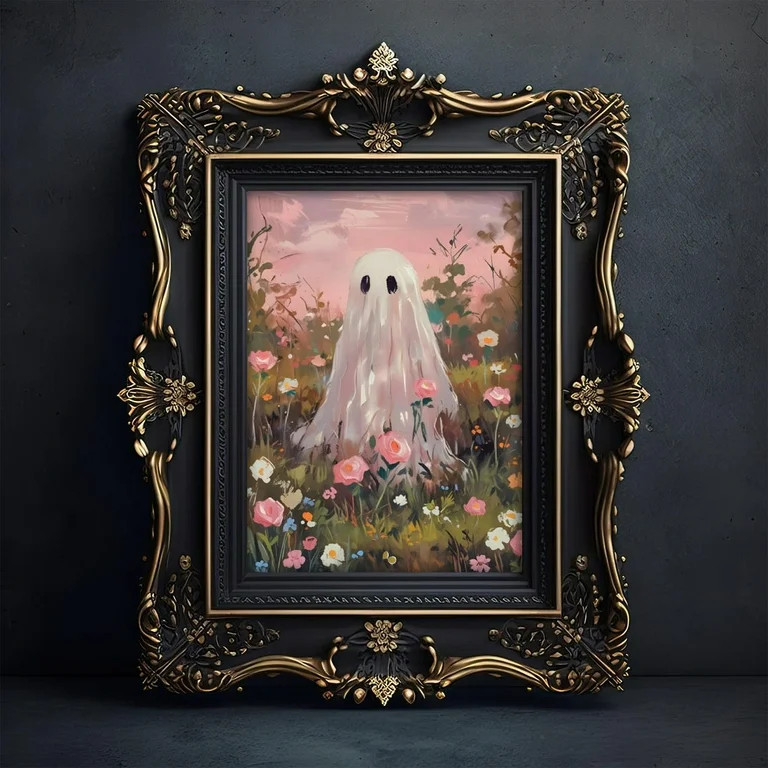 Spooky Pink Wildflower Wall Art Floral Ghost Print Pink Decor Ghost Flower Cute Botanical Ghost A... | Walmart (US)