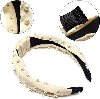 yueton Women Faux Pearl Headbands Twisted Cross Knot Velvet Headbands Elegant Bling Hair Band Hai... | Amazon (US)