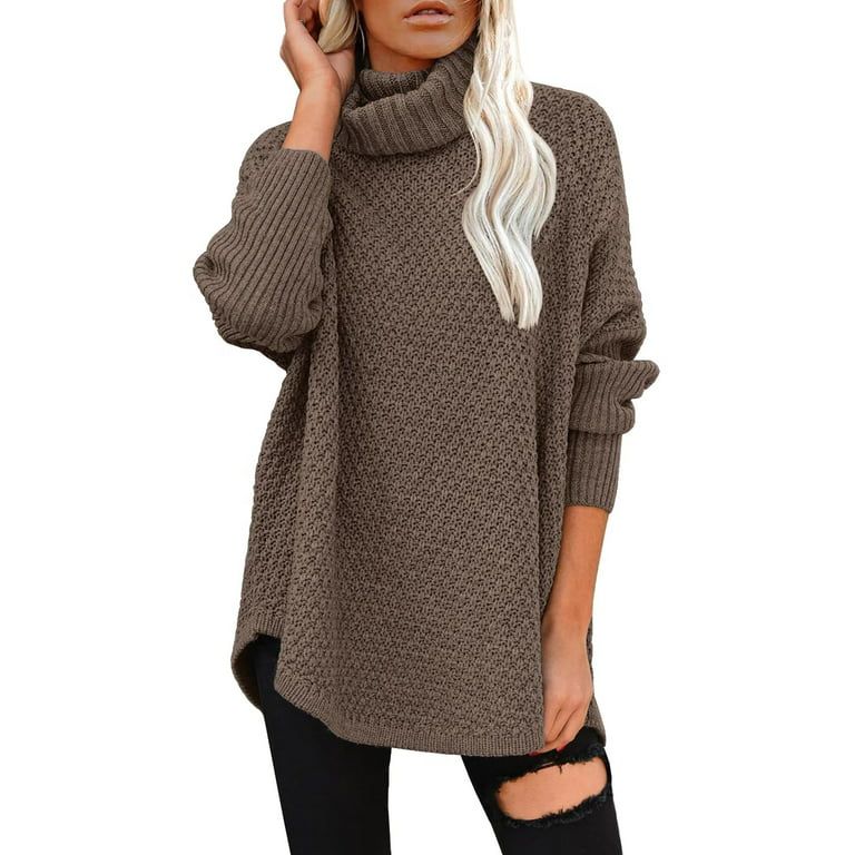 MIHOLL Womens Oversized Turtleneck Sweater Long Batwing Sleeve Casual Pullover Knit Tunic Sweater... | Walmart (US)