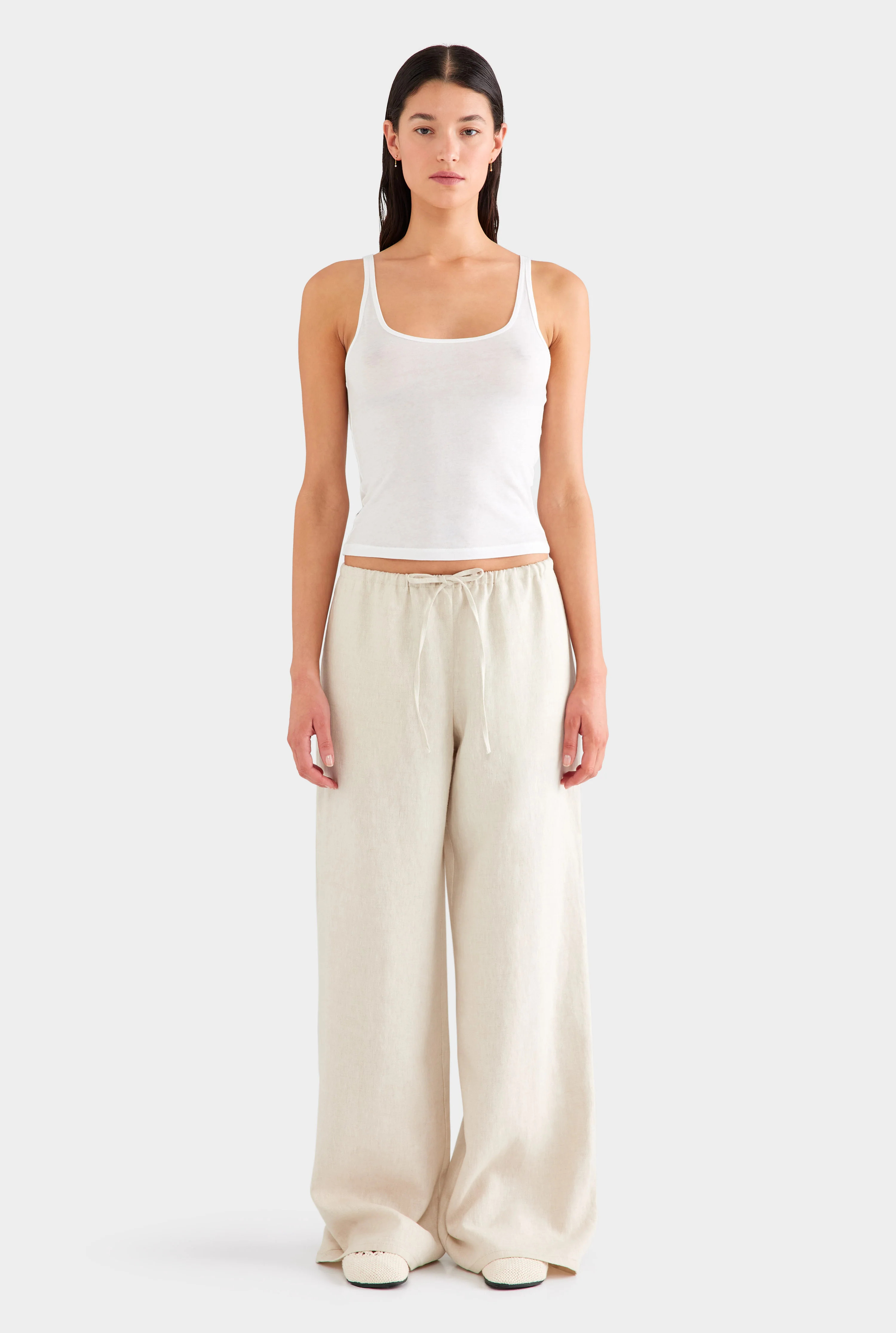 Womens Heavyweight Wide Leg Linen Pant in Sand | Venroy | Venroy AU
