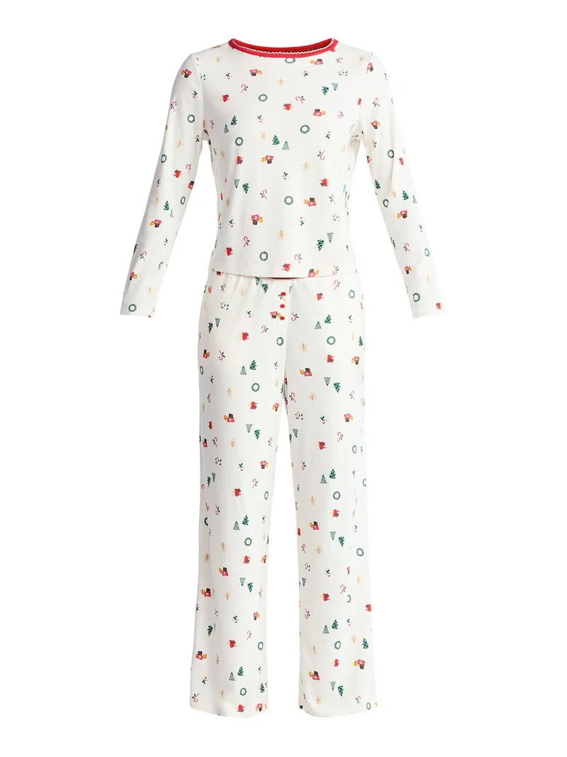 Christmas Women's and Women's Plus Long Sleeve Top and Wide Leg Pants Pajama Set from Holiday Tim... | Walmart (US)