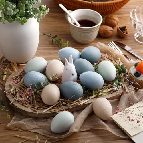 Gejoy 12 Pcs Easter Speckled Eggs Textured Plastic Eggs Neutral Easter Decor Pastel Fake Chicken Eggs Easter Bowl Basket Vase Fillers Rustic Spring Easter Decor for Home Table Egg Hunts (Pastel) | Amazon (US)
