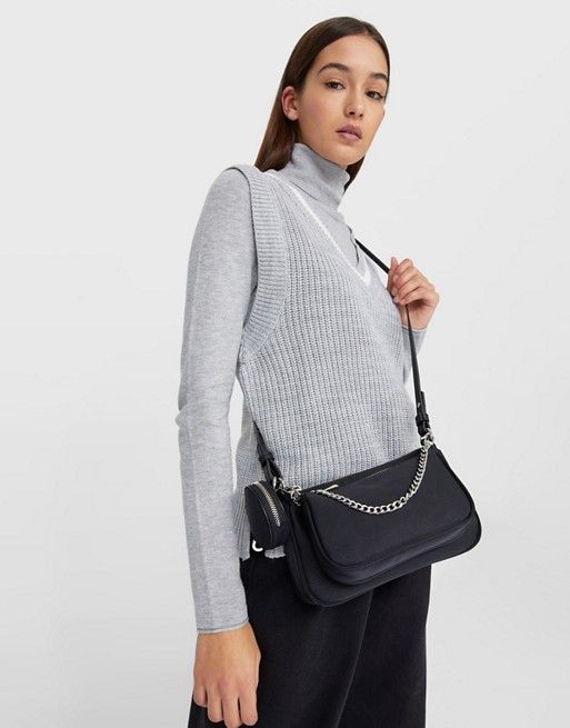 Stradivarius 3 piece cross body bag with chain detail in black | ASOS (Global)