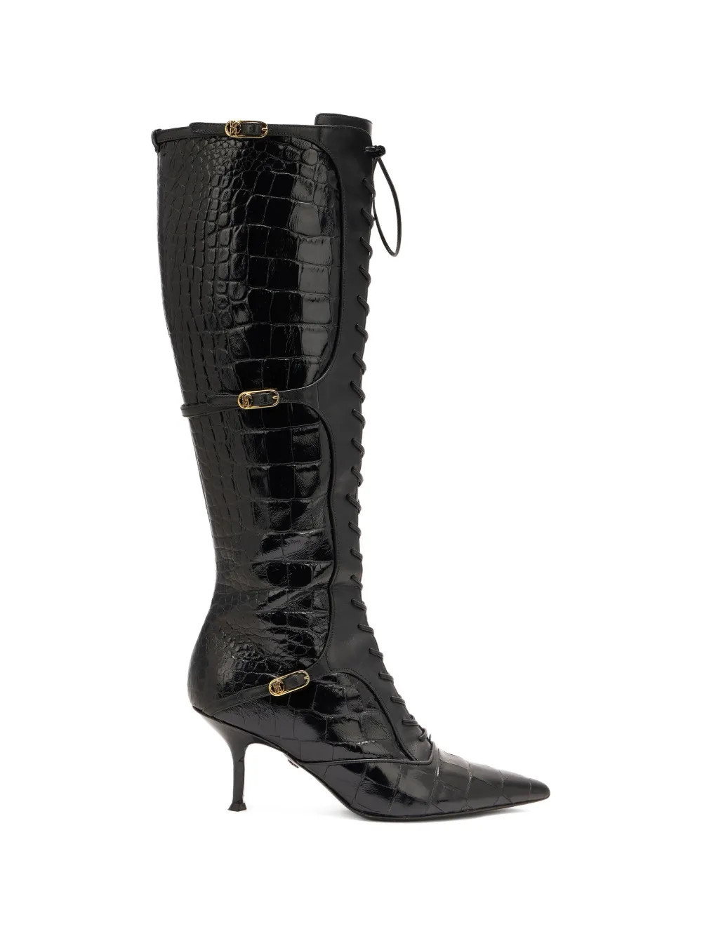 Roberto Cavalli lace-up crocodile-effect boots - Black | Farfetch Global
