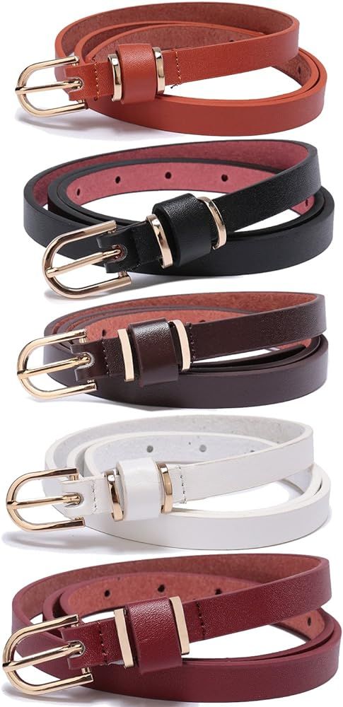 Set of Women’s Skinny Leather Belt Solid Color Waist or Hips Ornament 10 Sizes … | Amazon (US)