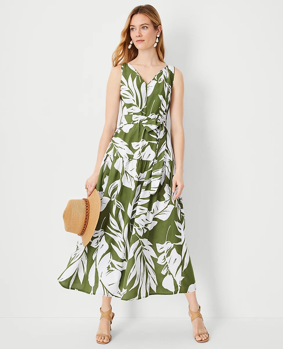 Palm Belted Flare Dress | Ann Taylor (US)