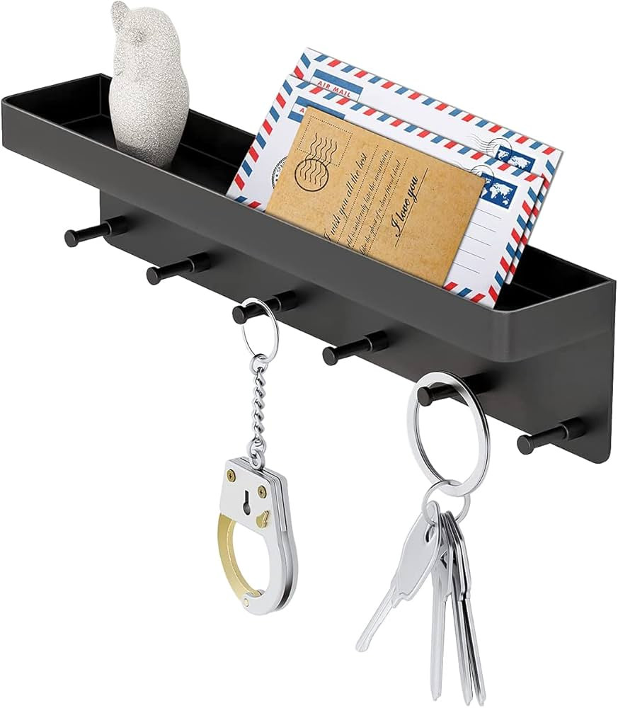 MKO Decorative Wall Mounted Mail Organizer and Key Holder with Tray - 6 Stainless Steel Key Hooks... | Amazon (US)