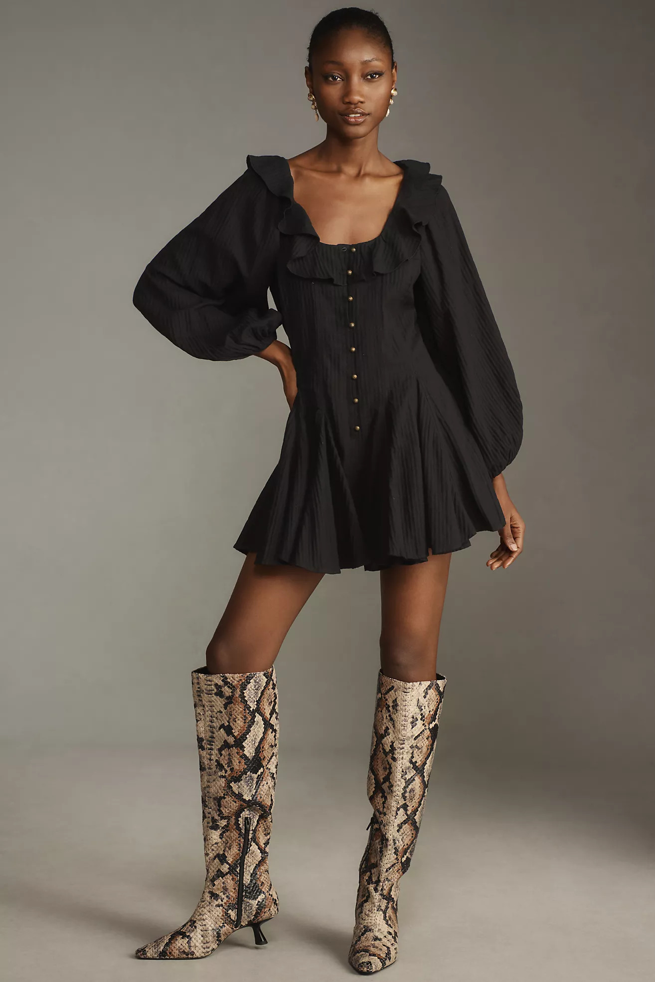 Pilcro Long-Sleeve Ruffled Scoop-Neck Romper | Anthropologie (US)