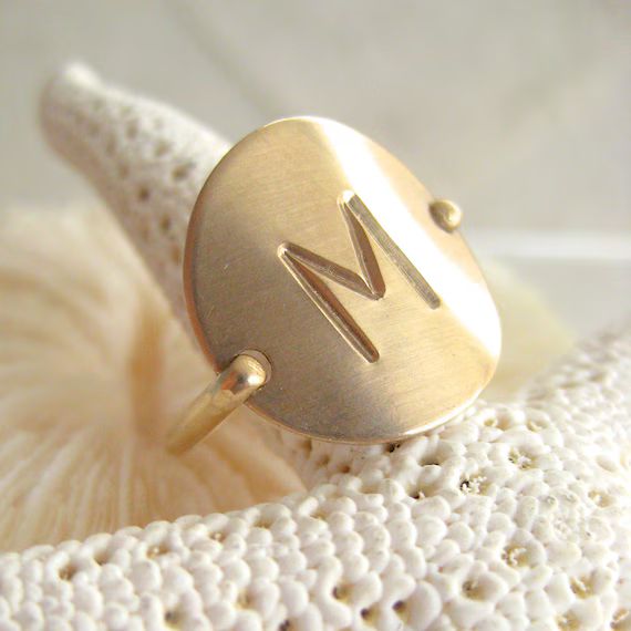 Gold Initial Ring - Hand Stamped & Personalized -also in Sterling Silver, Rose Gold | Etsy (US)