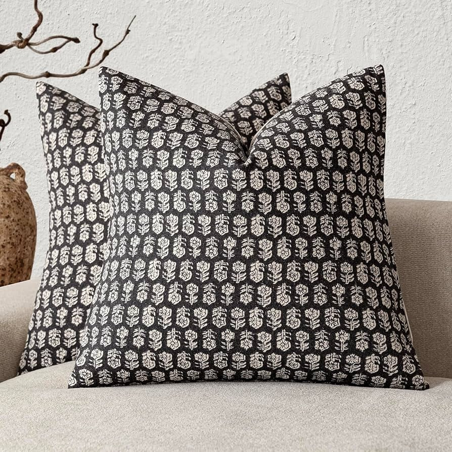 Foindtower Set of 2 Decorative Vintage Print Floral Throw Pillow Covers Neutral Accent Farmhouse ... | Amazon (US)