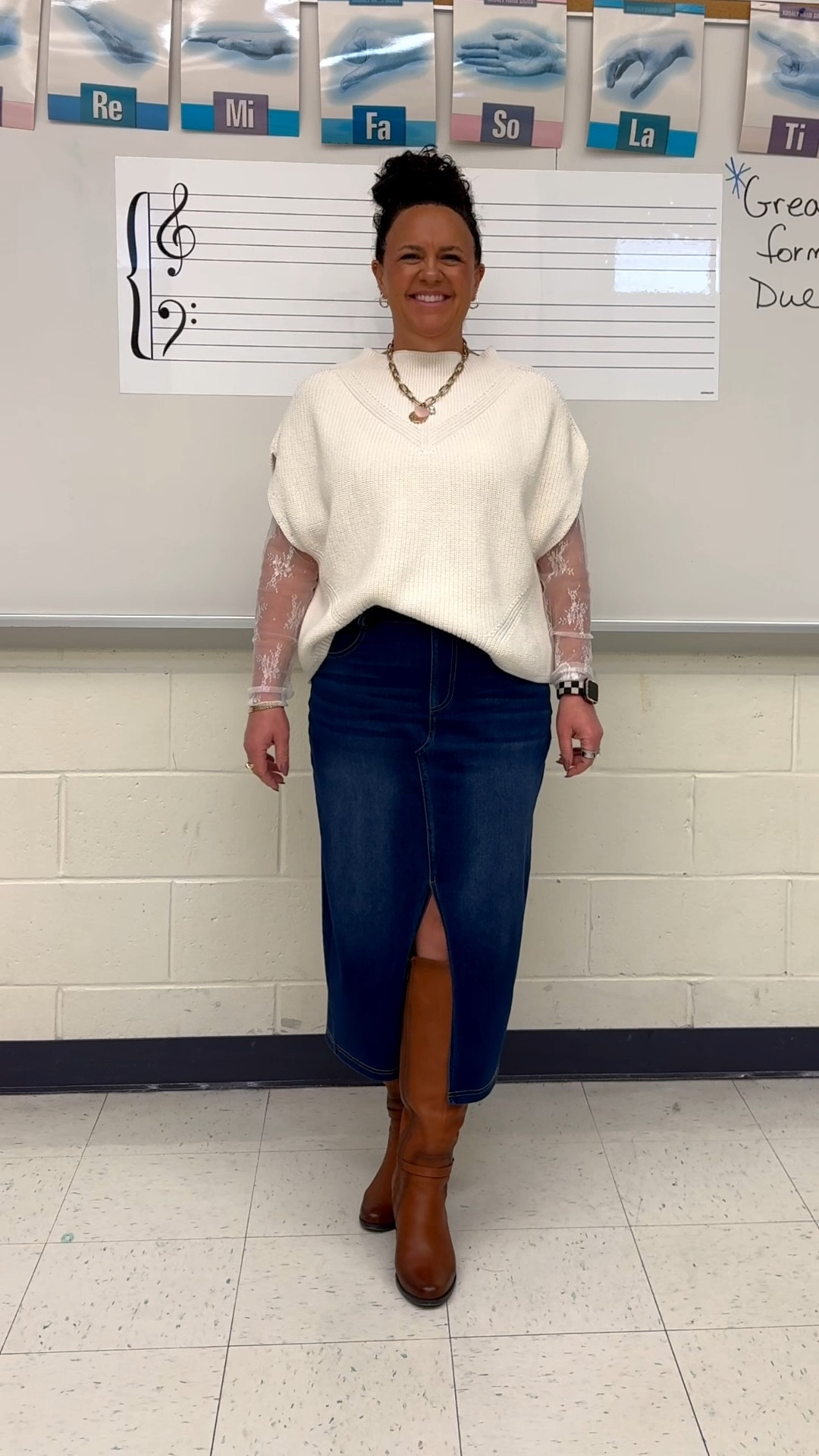 I’m 5’4, 173lbs
Sweater: L Petite
Lace Shirt: L
Skirt: L
Boots: Wide Calf (although I’ve recently lost some weight, so they are a little big now)

#LTKPetite #LTKMidsize #LTKootd