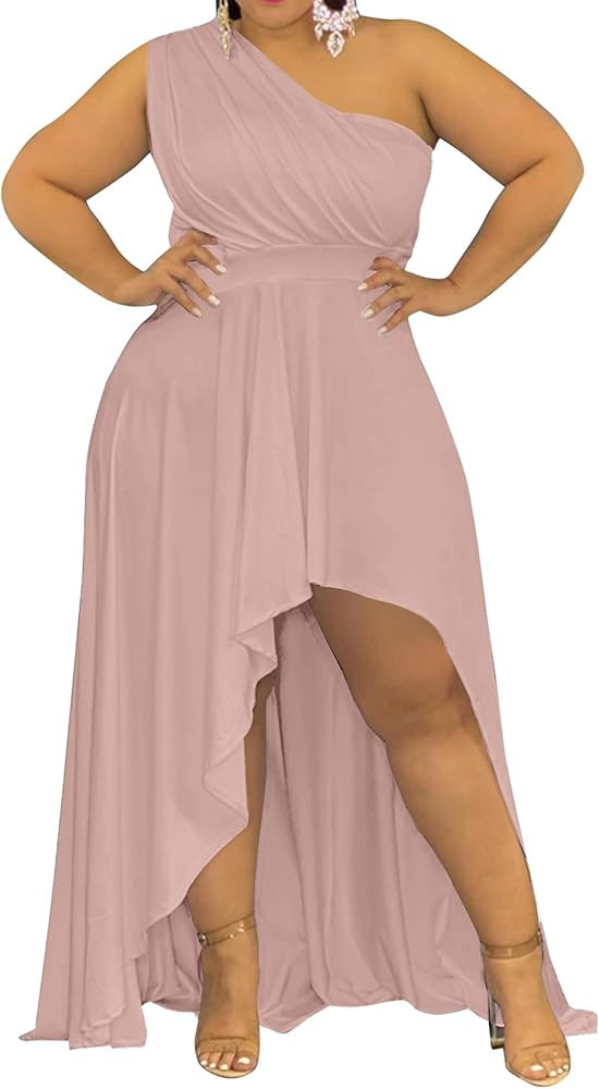 Ekaliy Women's Plus Size One Shoulder Dress Sexy High Low Irregular Hem Flowy Party Cocktail Maxi... | Amazon (US)