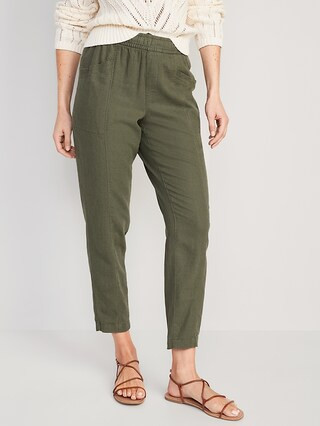 High-Waisted Cropped Linen-Blend Tapered Pants for Women | Old Navy (US)