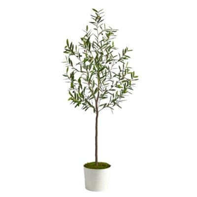 70” Olive Artificial Tree in White Tin Planter | Ashley Homestore