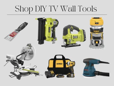 DIY TV Accent Wall Project Tools! Brad nailer, putty knife, jigsaw, router, miter saw, impact driver, orbital sander  

#LTKhome