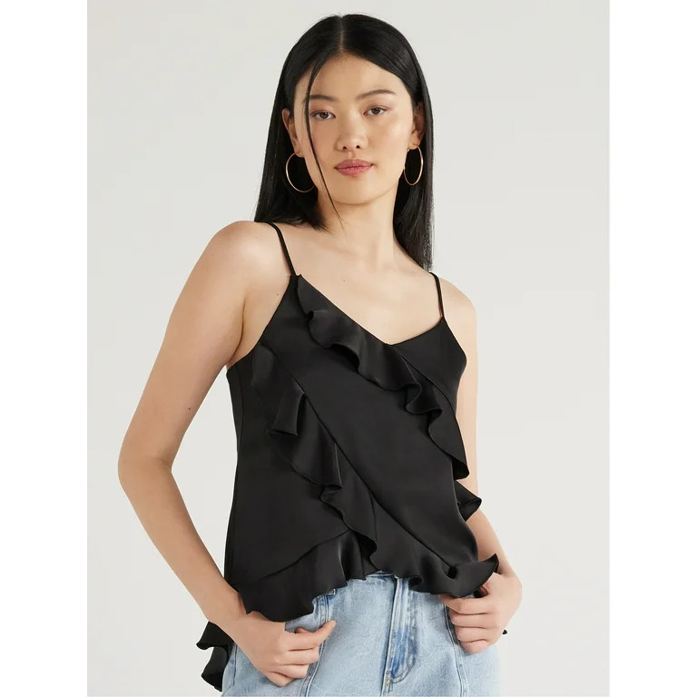 Scoop Women’s Satin Ruffle Tank Top, Sizes XS-XXL | Walmart (US)