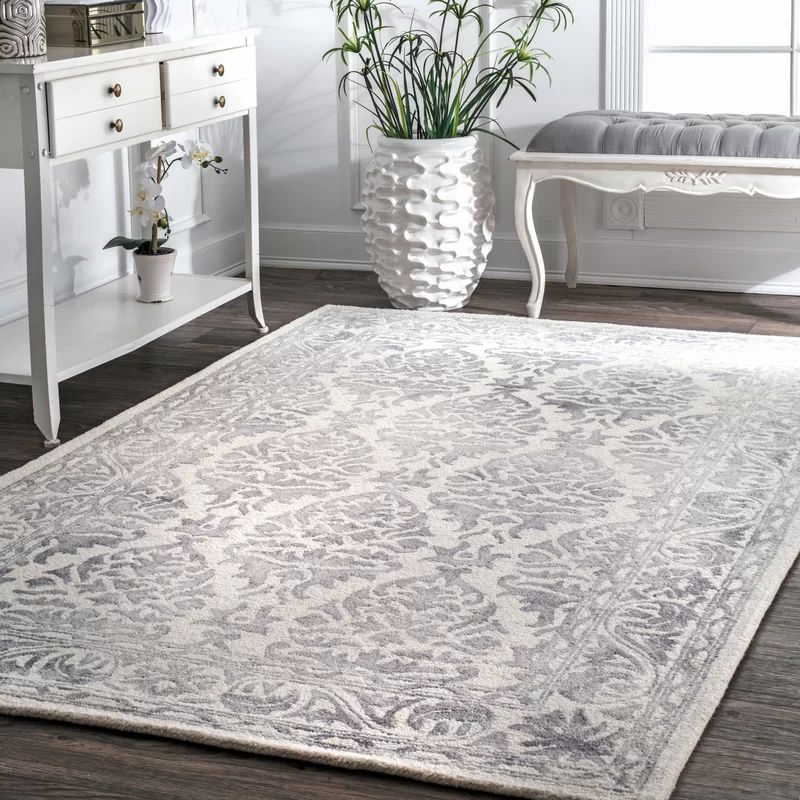 Mount Salem Geometric Hand-Hooked Wool Light Gray Area Rug | Wayfair North America