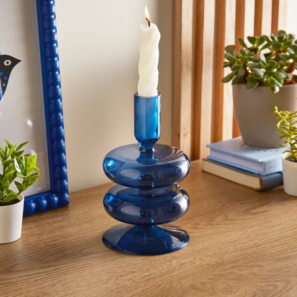 Blue Glass Candlestick Holder | Dunelm (migrated)