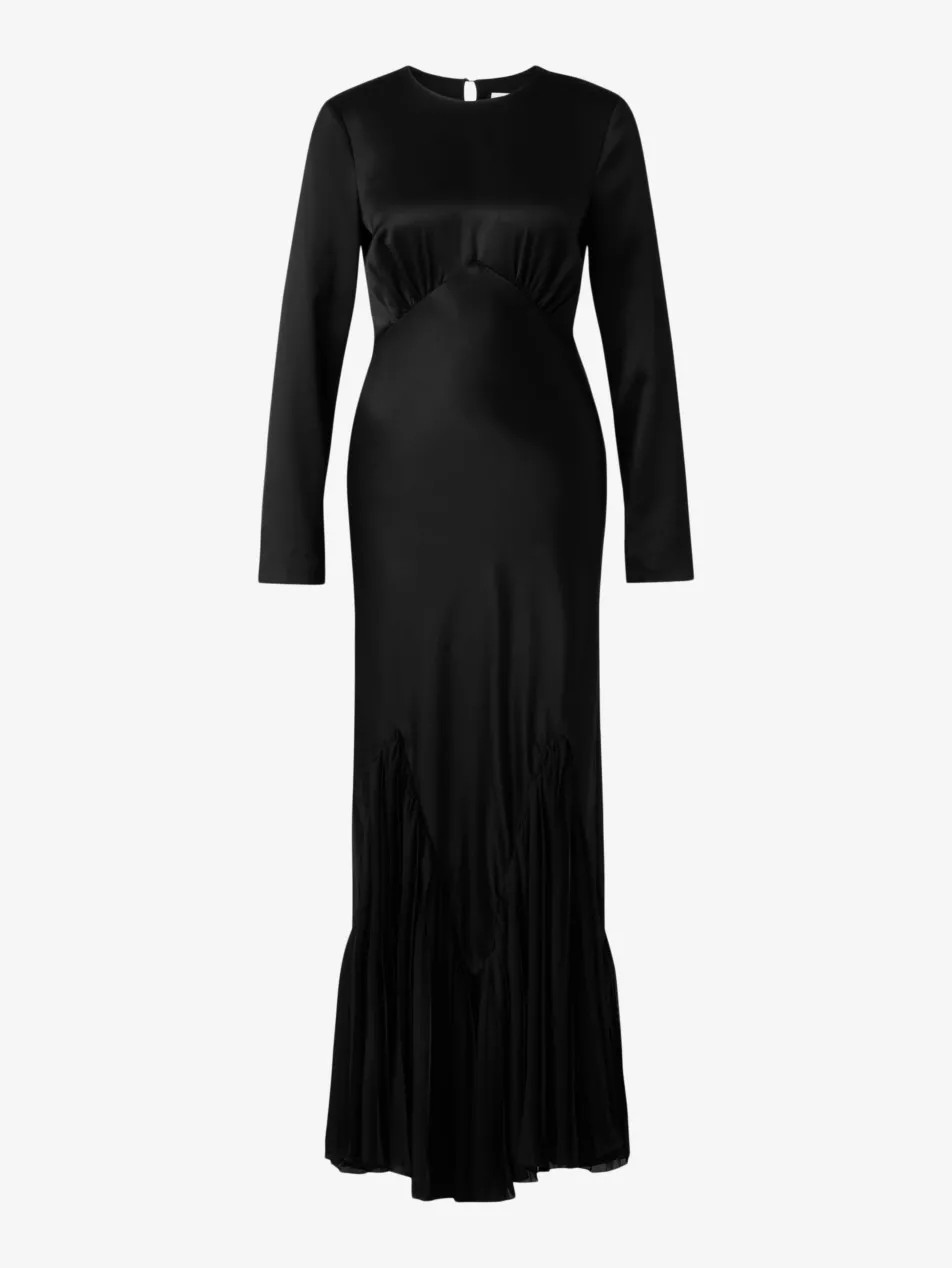Jenina round-neck long-sleeve pleated satin maxi dress | Selfridges