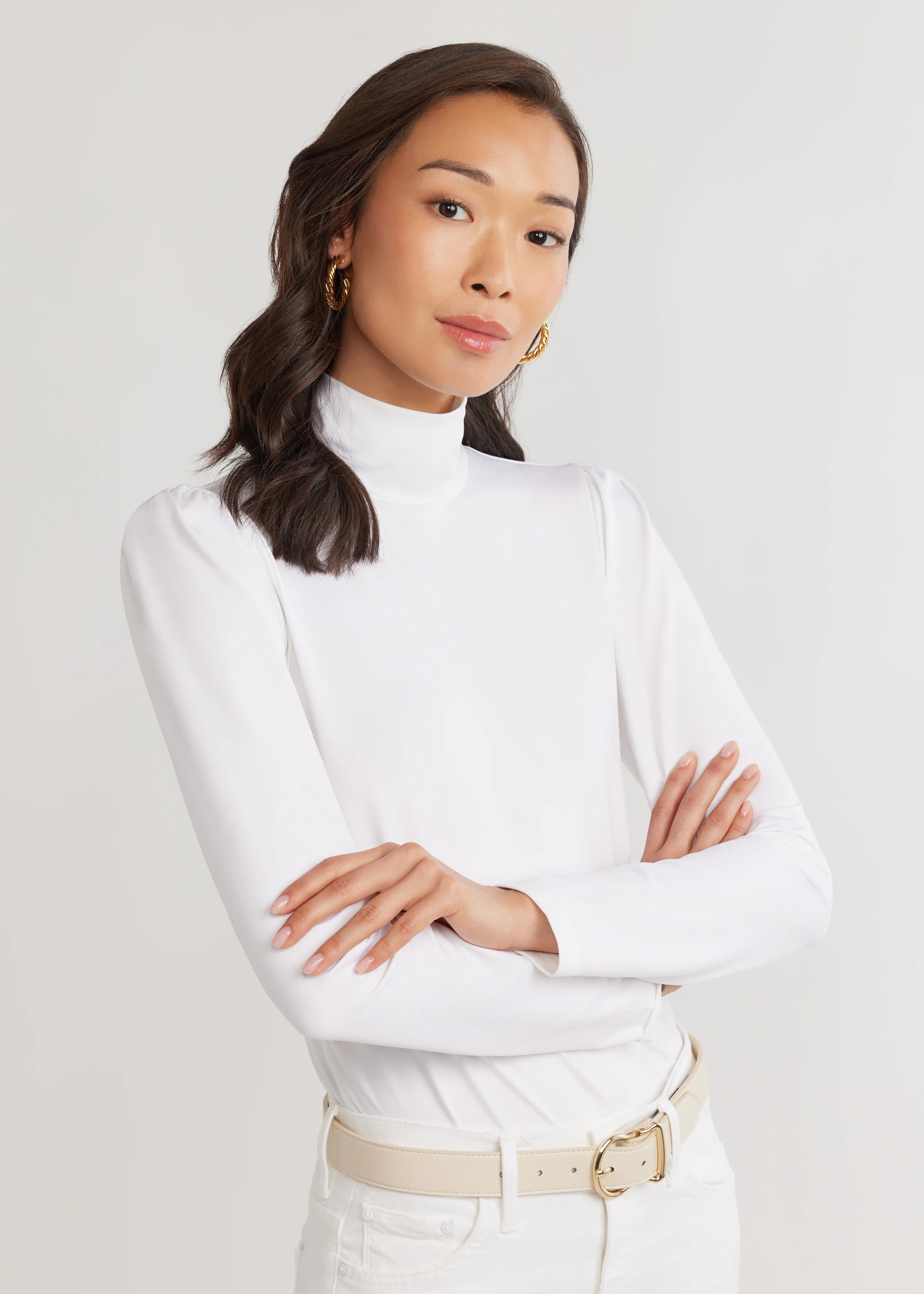 Kiawah Turtleneck in Repreve® Stretch (White) | Dudley Stephens