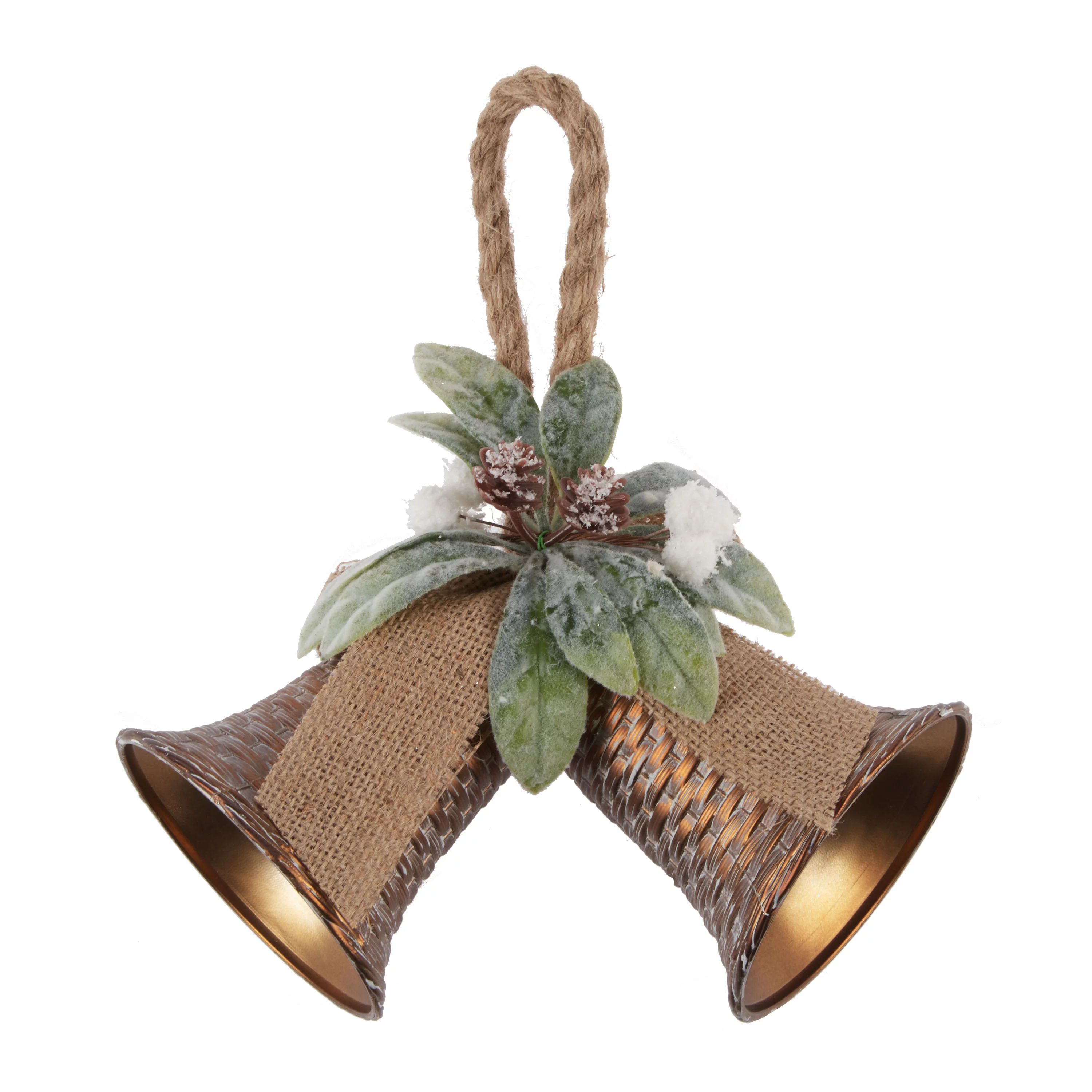 Holiday Time Small Hanging Decoration, Basketweave Double Bell, Bronze | Walmart (US)