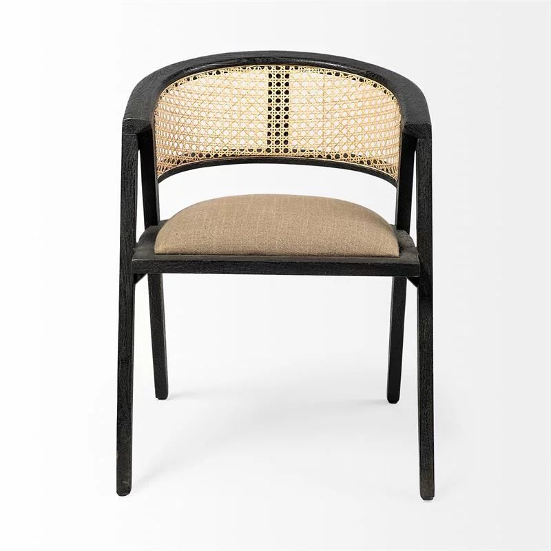 Mercana Tabitha I Black Wooden Frame Gray/Tan toned Linen Wrap Seat Dining Chair | Walmart (US)