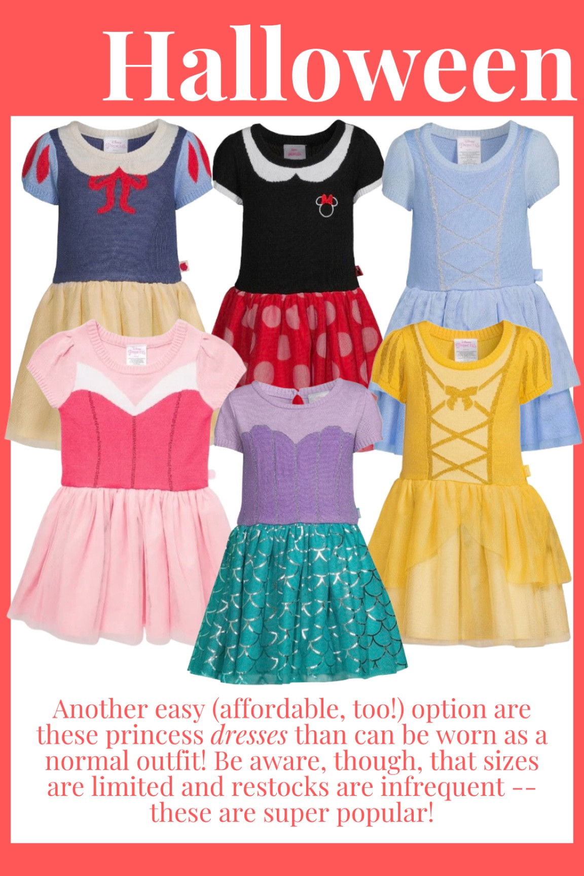 These Disney princess inspired dresses are knit and designed for everyday wear — plus, they’re super affordable at Walmart! These have been really popular and trending online - for good reason! But sizes are limited and they do not often restock, so I wouldn’t hesitate to grab them for baby and  toddler Halloween costumes if you’re interested!

#LTKBaby #LTKFallSale #LTKKids