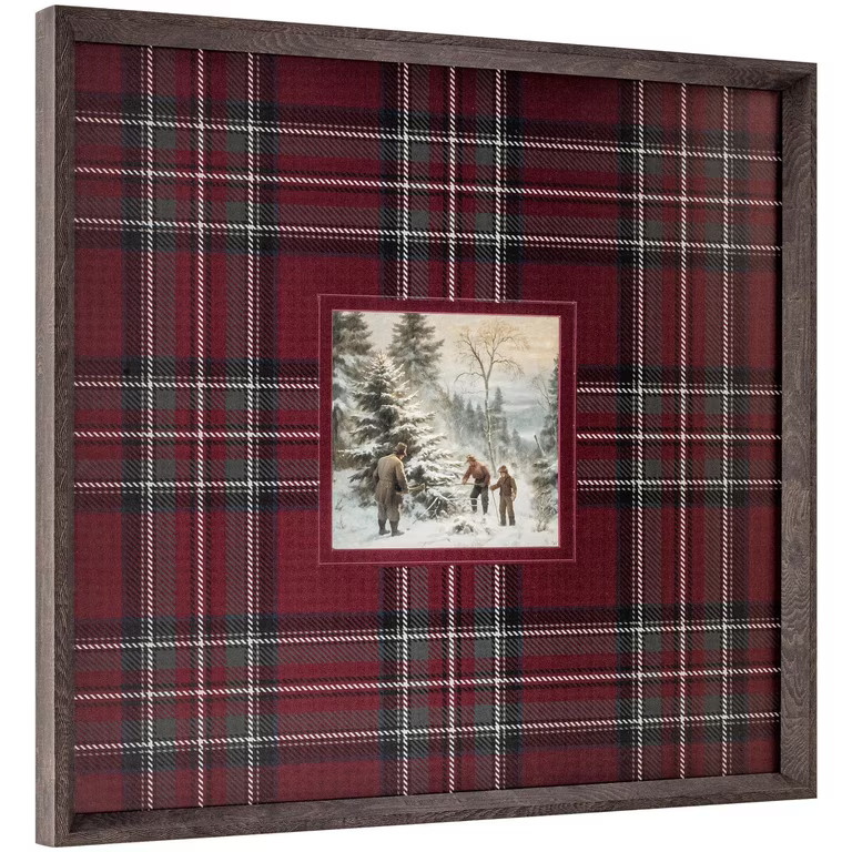 My Texas House Christmas Cabin Plaid Framed Holiday Wall Art 20x20 | Walmart (US)