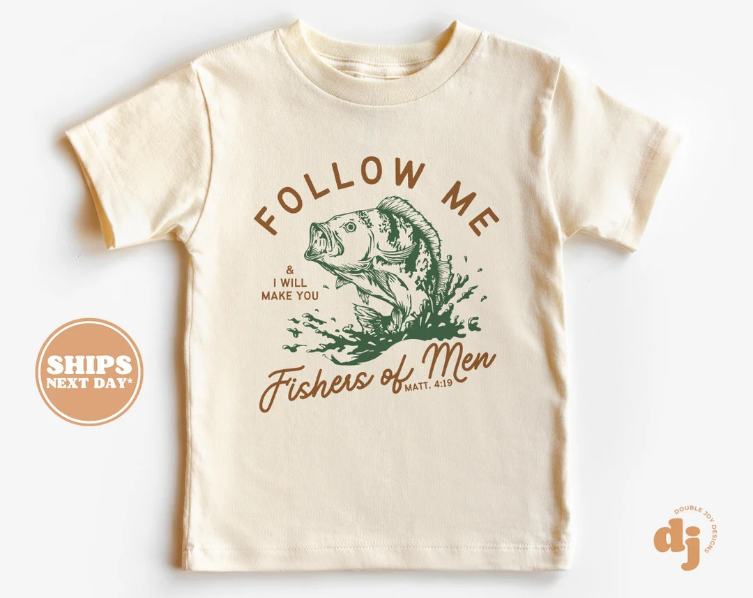 Christian Shirts for Kids Jesus Shirt Follow Me Fishers of Men Natural Infant, Toddler & Youth Te... | Etsy (US)