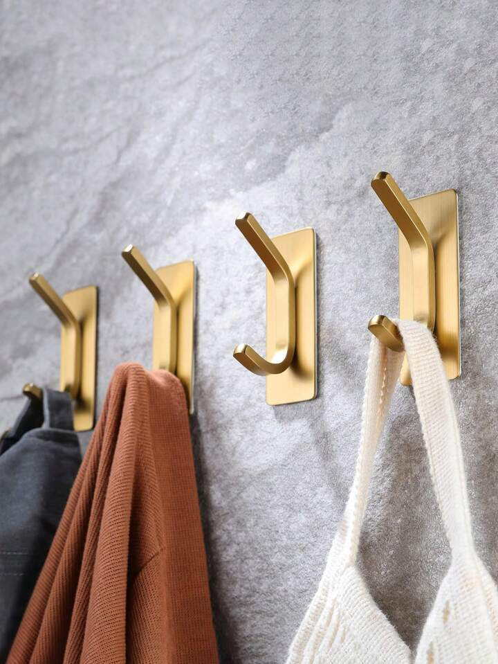 1/2/4pcs Adhesive Hooks, Towel Hook Coat Hooks, Stainless Steel Brushed Wall Hooks, For Hanging B... | SHEIN