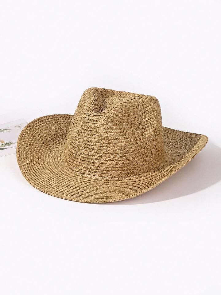 Unisex Western Cowboy Straw Hat Panama Sun Hat | SHEIN