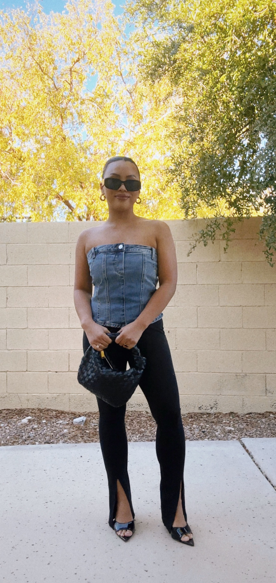 Wore this outfit to happy hour!

Denim tube top outfit
Blanc nyc denim bustier 
