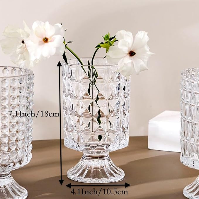 BLOFLO Embossed Glass Vase, 7'' Crystal Glass Vases for Flowers, Pedestal Big Base Glass Bouquet ... | Amazon (US)