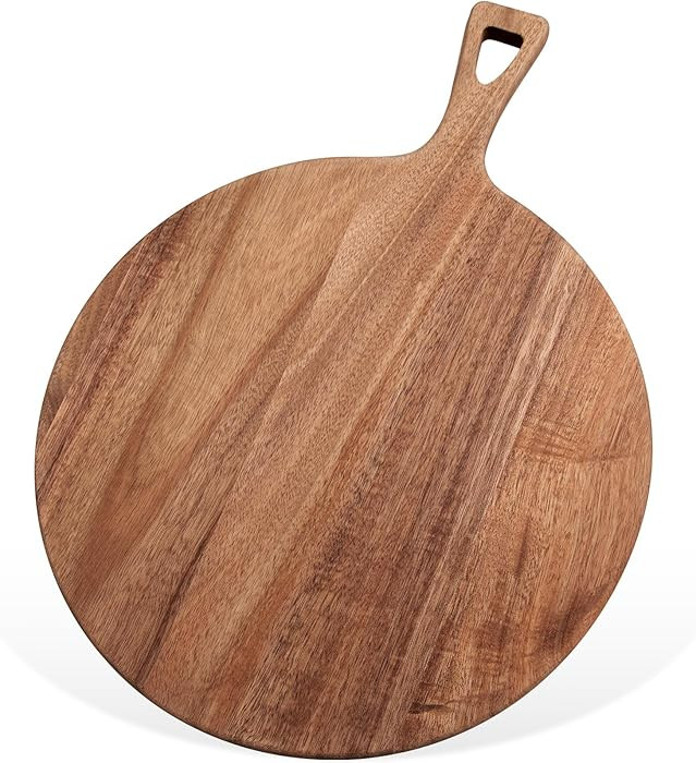 Tabla de cortar grande de madera de acacia de 15.4 x 11.4 pulgadas con asa, tabla de cortar redon... | Amazon (US)