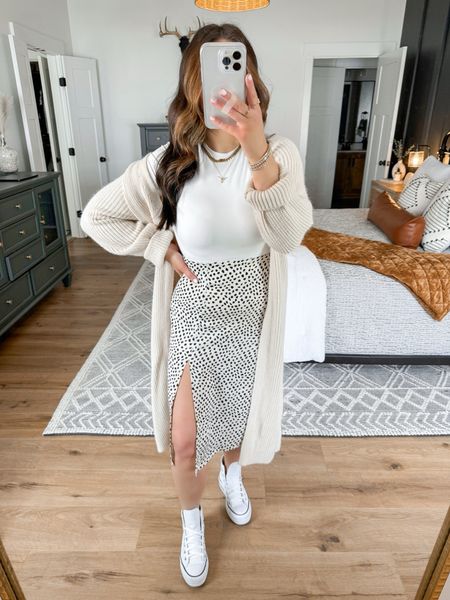 Top — small
Cardigan — small
Skirt — small

elevated casual outfit | spring brunch outfit ideas | spring outfits | elevated style | satin midi skirt | duster cardigan | neutral spring outfit | spring winery outfit | white leather platform converse sneakers | sneakers and midi skirt 



#LTKFindsUnder100 #LTKShoeCrush #LTKFindsUnder50