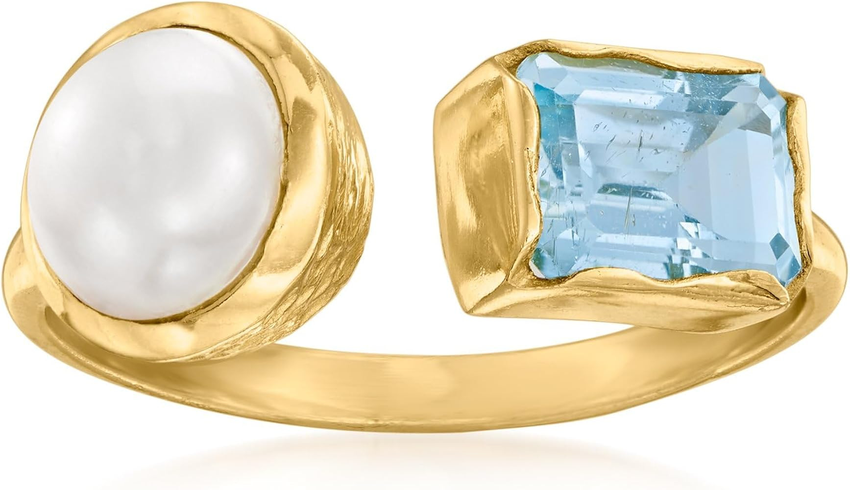 Ross-Simons 8-8.5mm Cultured Pearl and 1.70 Carat Sky Blue Topaz Toi Et Moi Ring in 18kt Gold Ove... | Amazon (US)
