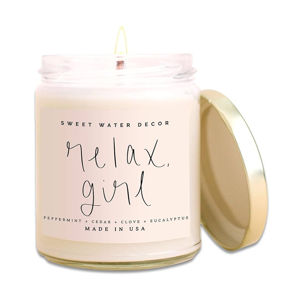 Sweet Water Decor, Relax Girl, Peppermint, Cedar, Clove, and Eucalyptus Scented Soy Wax Candle fo... | Amazon (US)