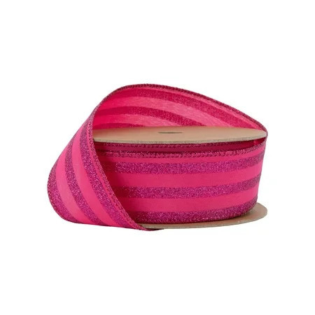 LaRibbons 1 1/2" Wired Ribbon, Hot Pink Glittered Pinstripes on Hot Pink, 10 Yard Roll | Walmart (US)