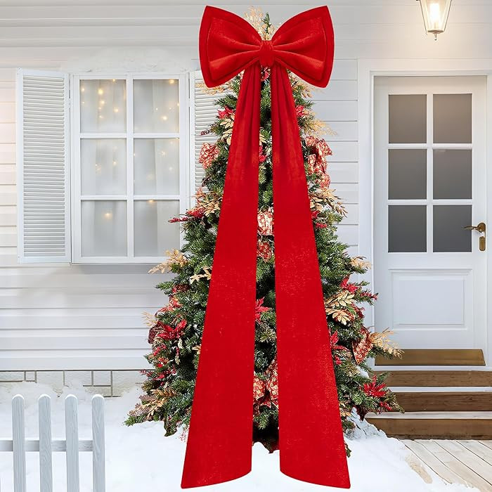 Iceyyyy 59 Inch Huge Red Bow Christmas Tree Topper,Double-Layer Large Red Velvet Decorate Bows,Ex... | Amazon (US)