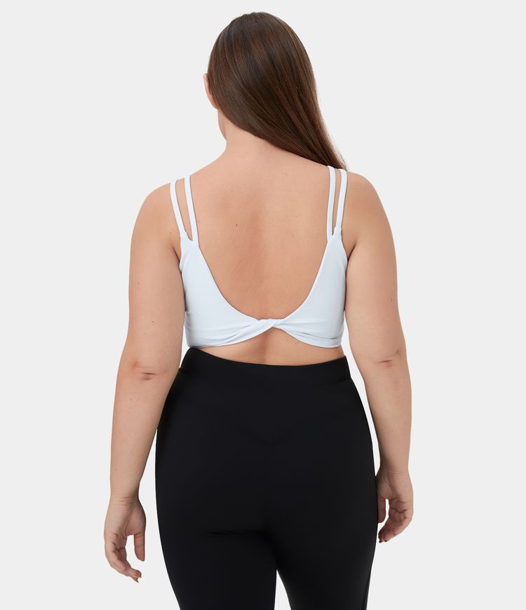 Double Straps Backless Twisted Workout Plus Size Cropped Tank Top | HALARA
