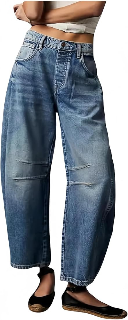 Barrel Jeans Women Wide Leg Vintage Loose Jeans Y2k Mid Rise Baggy Jeans Boyfriend Denim Pants Ha... | Amazon (US)