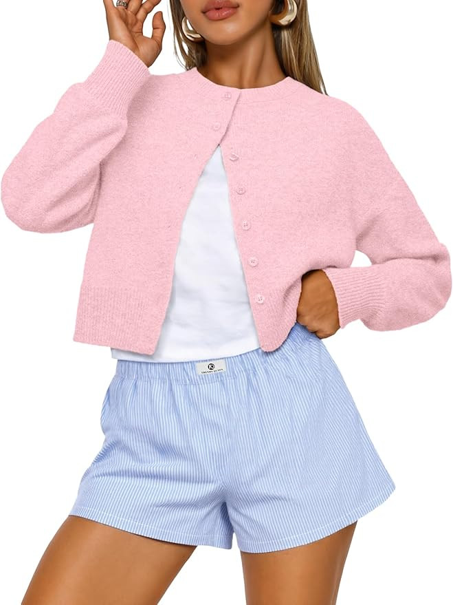 Trendy Queen Cropped Cardigan Sweaters for Women Lightweight Y2k Fall Outfits Spring Fashion Clot... | Amazon (US)