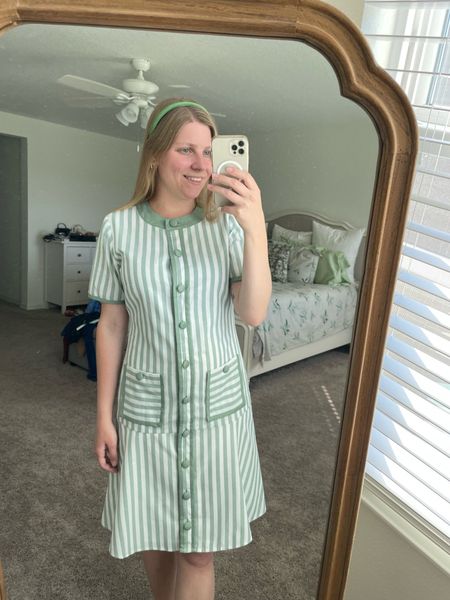 Alexia Admor linen striped dress in green. Palm beach and old money style for under $100  