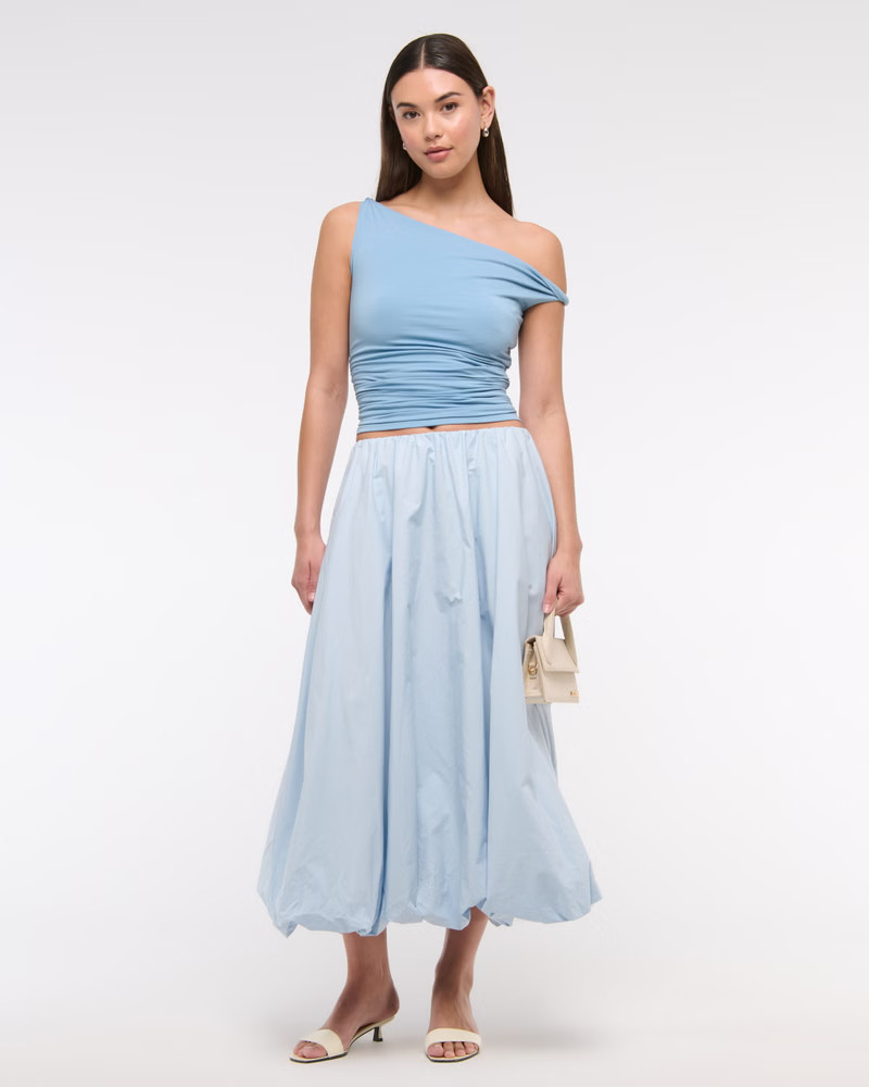 Mid Rise Bubble Hem Maxi Skirt | Abercrombie & Fitch (US)