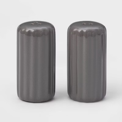 2pc Stoneware Ribbed Salt and Pepper Shaker Set Gray - Threshold™ | Target