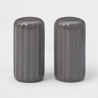 2pc Stoneware Ribbed Salt and Pepper Shaker Set Gray - Threshold&#8482; | Target