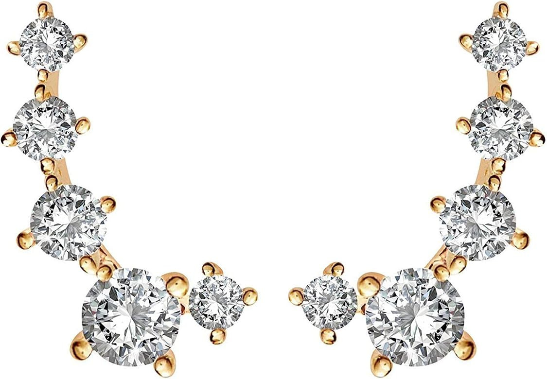 PAVOI 14K Gold Plated Cubic Zirconia Ear Crawler | Cuff Earrings | Hypoallergenic Stud Ear Climbe... | Amazon (US)
